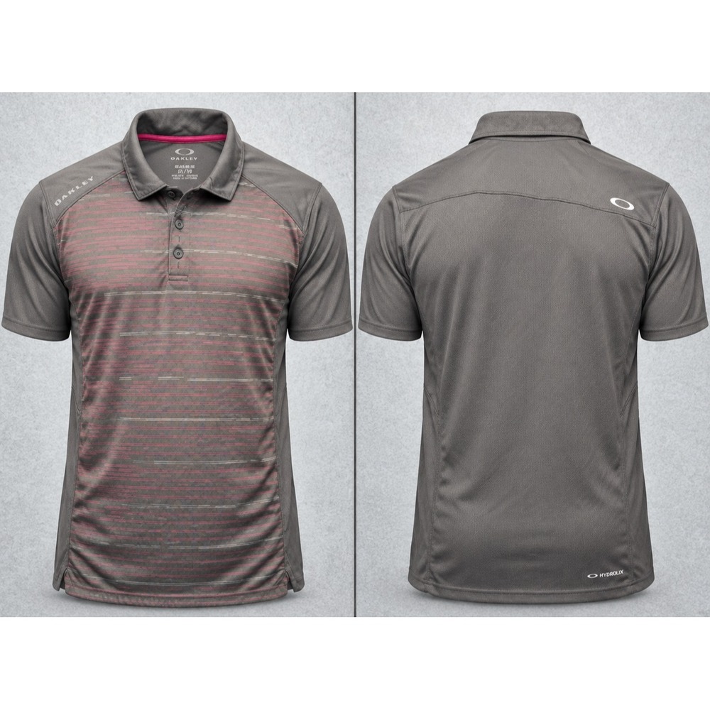 Oakley Golf Polo Shirt Mens XL Gray Striped O Hydrolix Short Sleeve Athleisure